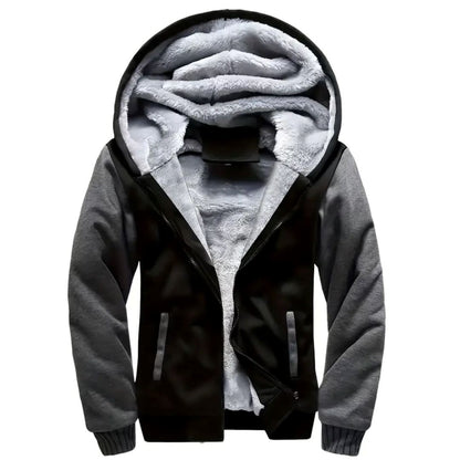 Men's Warm Fleece Hooded Jacket Coat Men's Warm Fleece Hooded Jacket Coat | GA Wovany Black and Gray S 